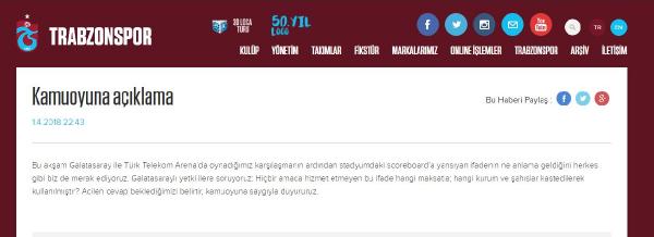 Trabzonspor’dan ‘skorbord’ açıklaması