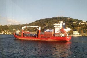 İstanbul Ambarlı limanına yük taşıyan 102 metre boyundaki Panama bayraklı konteyner