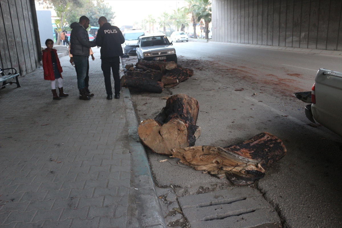 Adana'da bir kamyondan yola düşen odunlar 3 otomobile zarar verdi