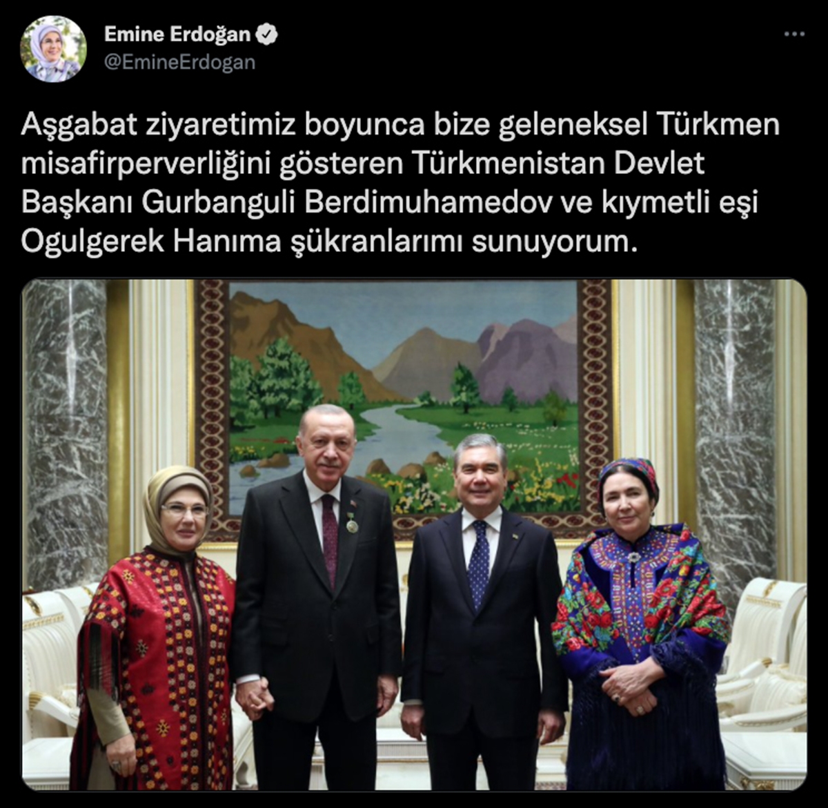 Emine Erdoğan'dan “Türkmenistan” paylaşımı