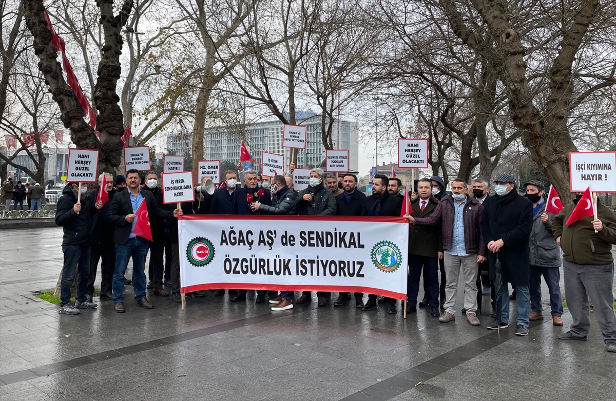 Ağaç ve Peyzaj AŞ'de çalışan Öz Orman-İş Sendikası üyeleri İBB'yi protesto etti