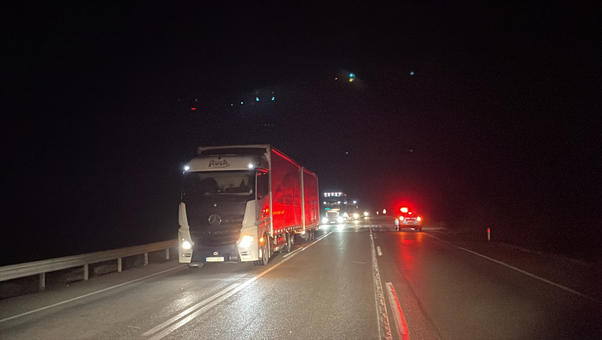 Edirne'de yan yatan römork nedeniyle sınır kapısı yolunda trafik aksadı