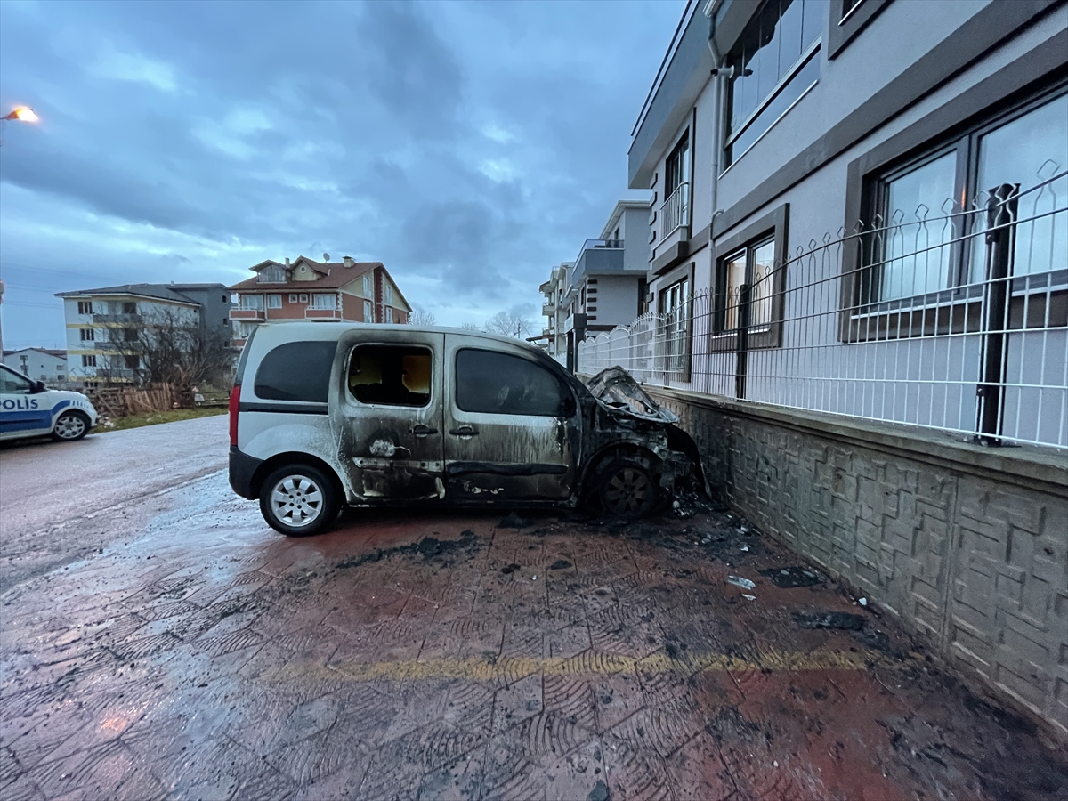 Kocaeli'de park halindeki hafif ticari araç yandı