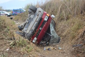 İZMİR (AA) – İzmir'in Ödemiş ilçesinde panelvanın yol kenarına devrilmesi