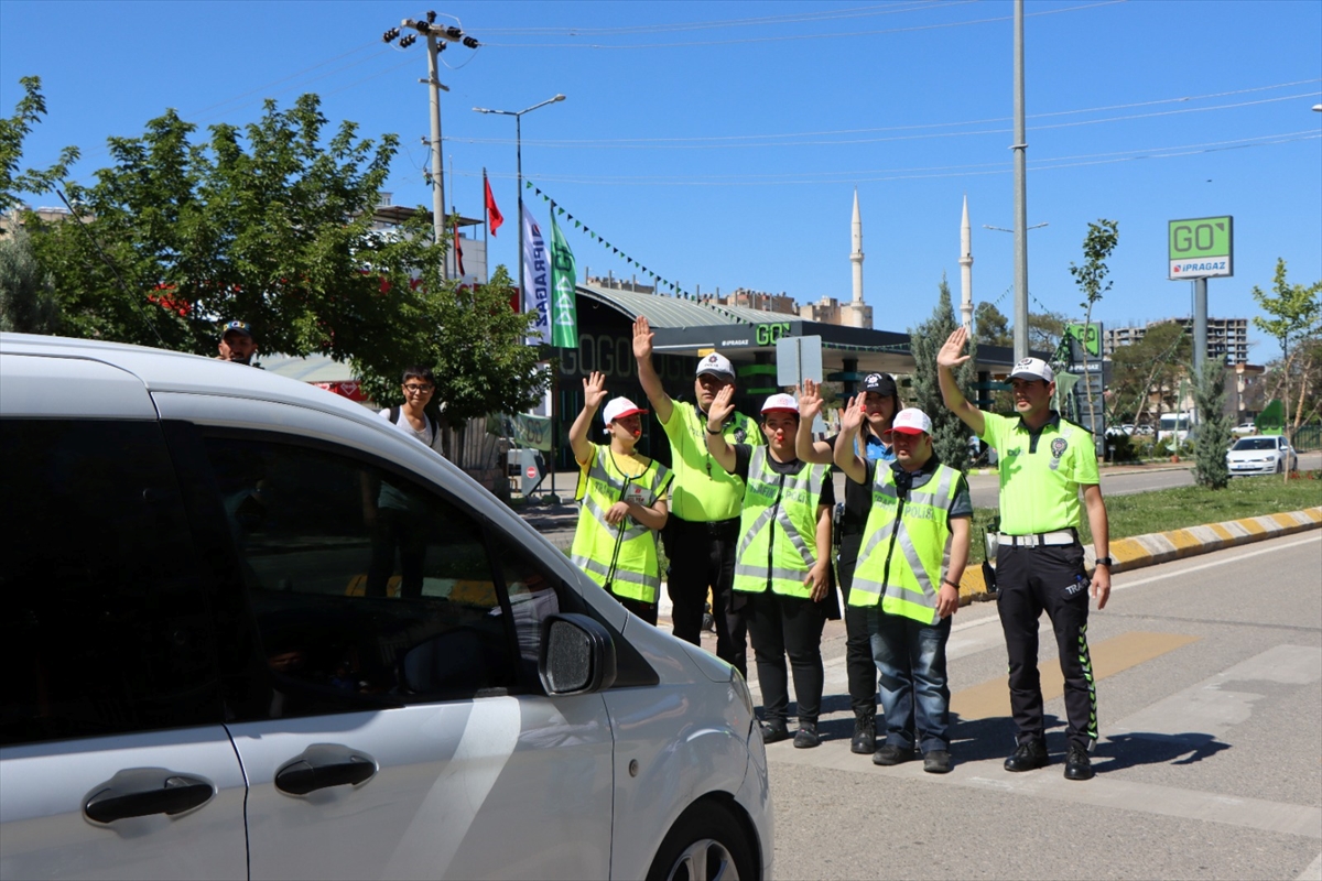 Şanlıurfa'da temsili trafik polisi olan engelli çocuklar sürücüleri uyardı