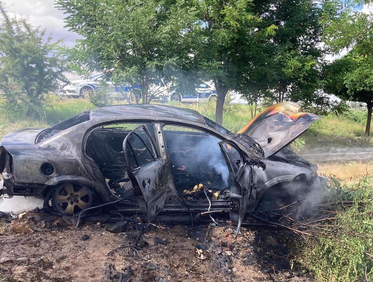 Afyonkarahisar'da yoldan çıkarak alev alan otomobildeki 4 kişi yaralandı