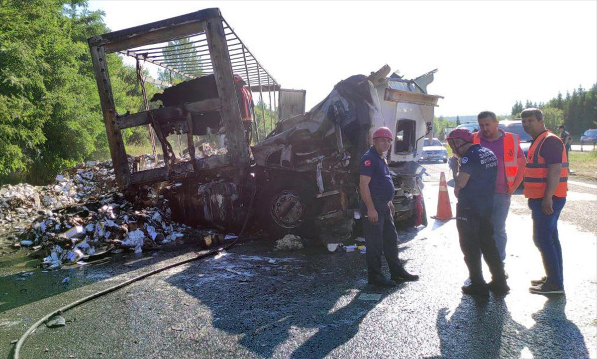 Anadolu Otoyolu'nda kazada alev alan tırın sürücüsü yaşamını yitirdi