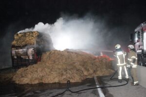 İZMİR(AA) – İzmir'in Bayındır ilçesinde saman yüklü bir tırda çıkan