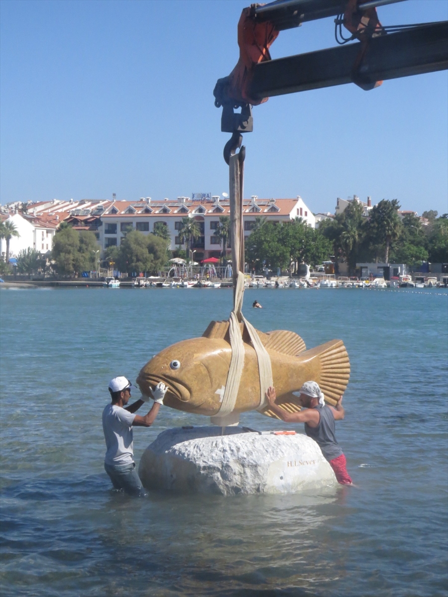 Datça'da plaja 10 tonluk orfoz heykeli yerleştirildi
