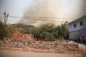 MERSİN (AA) – Mersin'in Gülnar ilçesinde çıkan orman yangını, havadan