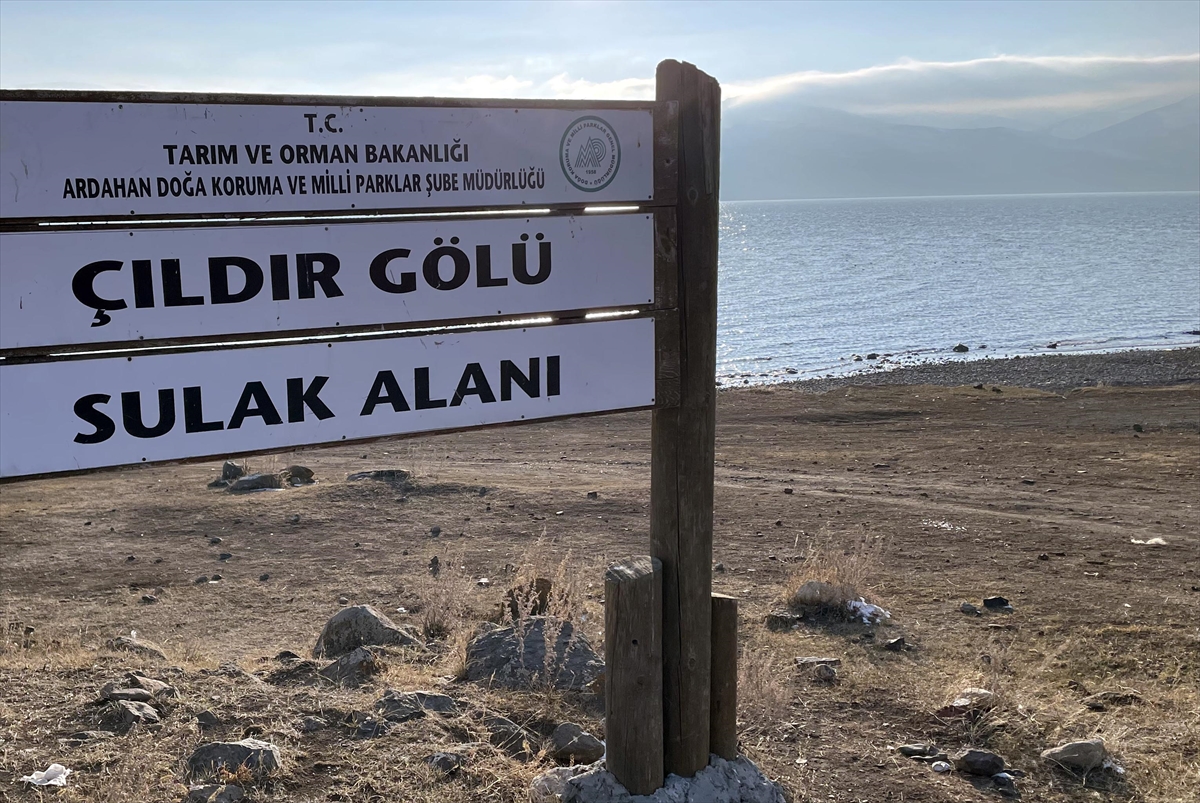 Çıldır Gölü'nün tamamen donması havaların sıcak gitmesi nedeniyle henüz gerçekleşmedi