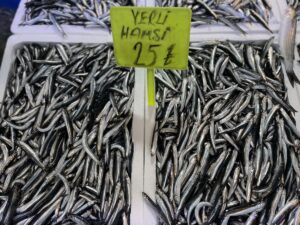 TRABZON (AA) – Trabzon'da tezgahlarda yer alan yerli hamsi, 25-35