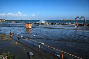 HATAY (AA) – Hatay'ın İskenderun ilçesinde, lodos nedeniyle yükselen, sahil