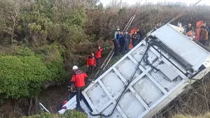 KOCAELİ (AA) – Kocaeli'nin Kandıra ilçesinde şarampole devrilen çöp kamyonundaki