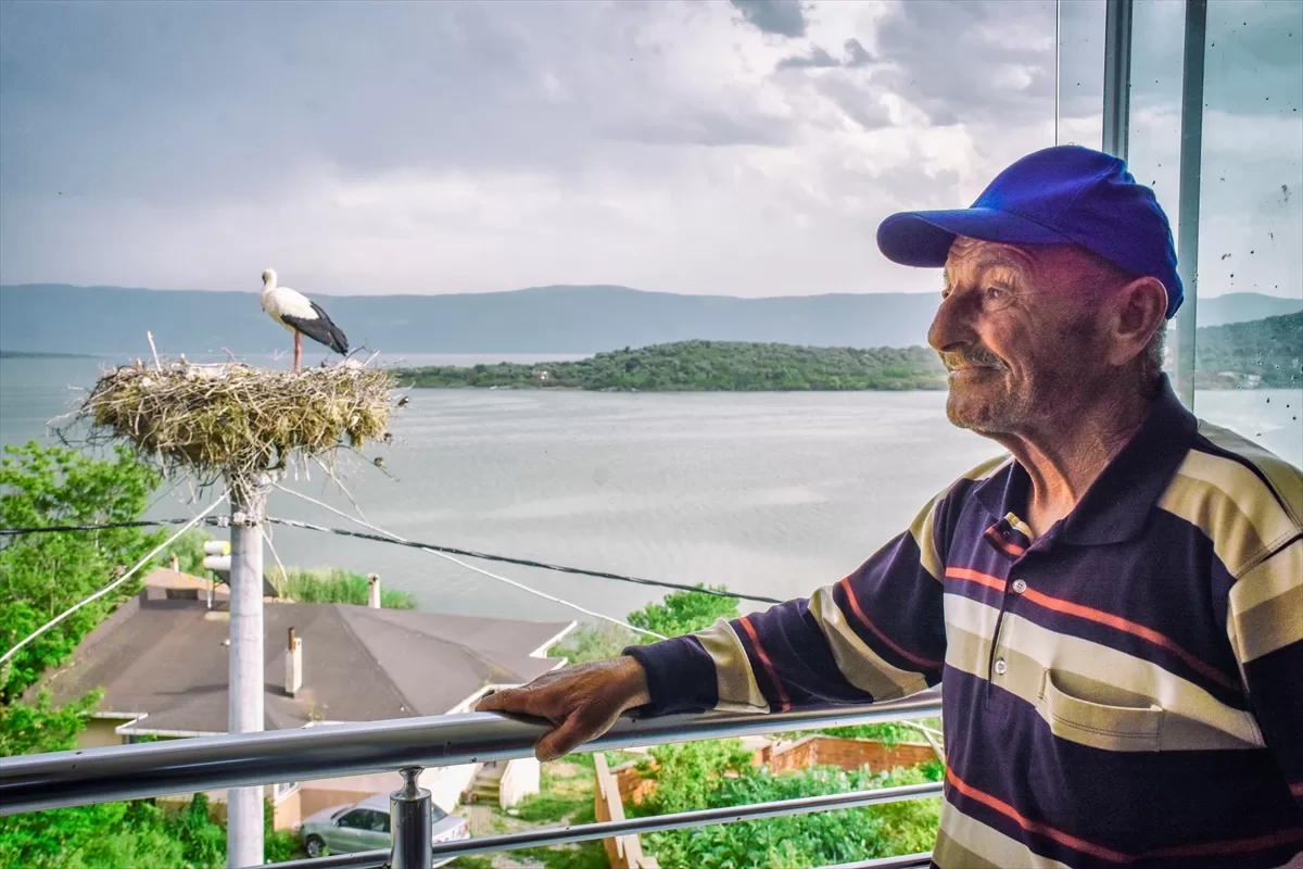 “Yaren” leylek göl manzaralı yeni yuvasında yavrularıyla görüntülendi