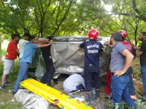 MALATYA (AA) – Malatya'nın Kale ilçesinde otomobilin kayısı bahçesine devrilmesi
