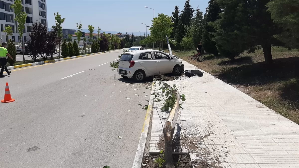 Çorum’da ağaçlara ve aydınlatma direğine çarpan araçtaki iki kişi yaralandı