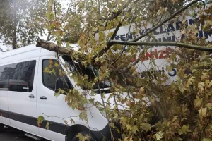 DENİZLİ (AA) – Denizli kent merkezinde şiddetli rüzgar ve sağanak