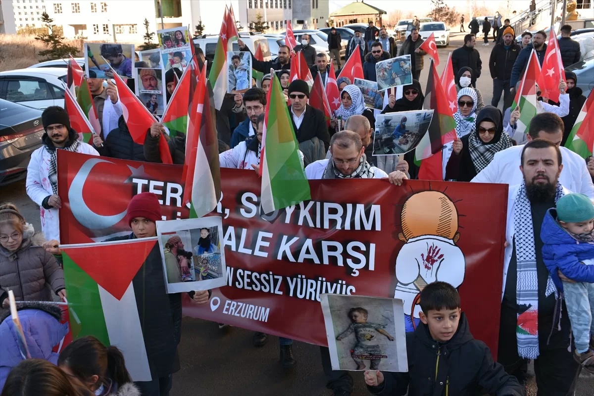 Erzurum'da sağlık çalışanları, Filistin için “sessiz yürüyüş” yaptı