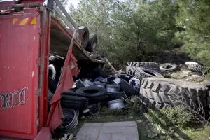 MUĞLA (AA) – Muğla'nın Seydikemer ilçesinde, ormanlık alana devrilen kamyonda