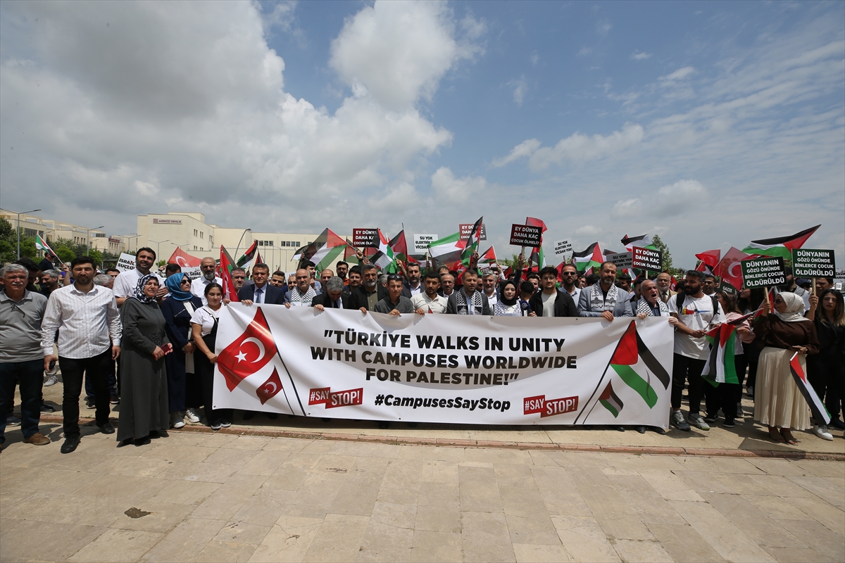 Mardin'de, ABD üniversitelerindeki Filistin eylemlerine destek yürüyüşü