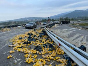 MERSİN (AA) – Mersin'in merkez Toroslar ilçesinde limon yüklü kamyonun