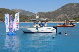 MUĞLA (AA) – Serbest dalış rekortmenleri Birgül Erken, Alexey Molchanov