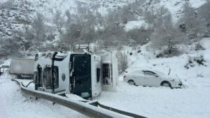 GÜMÜŞHANE (AA) – Gümüşhane'nin Kürtün ilçesinde devrilen tırın sürücüsü yaralandı.