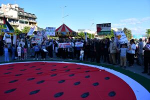 KALKANDELEN (AA) – Kuzey Makedonya'nın kuzeybatısındaki Kalkandelen şehrinde Gazze'ye destek