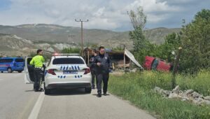 ERZİNCAN (AA) – Erzincan'da elektrik direğine çarptıktan sonra bahçeye devrilen