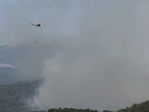 MANİSA (AA) – Manisa'nın Akhisar ilçesinde çıkan orman yangınına havadan