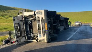 ARDAHAN (AA) – Ardahan'ın Göle ilçesinde devrilen tırın sürücüsü yaralandı.