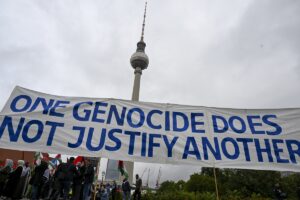 BERLİN (AA) – Almanya'nın başkenti Berlin'de düzenlenen Filistin'e destek eyleminde,