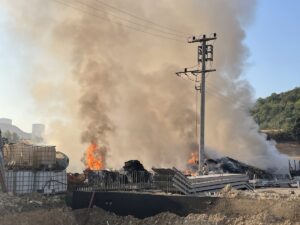 BURSA (AA) – Bursa'nın Osmangazi ilçesinde geri dönüşüm tesisinde çıkan