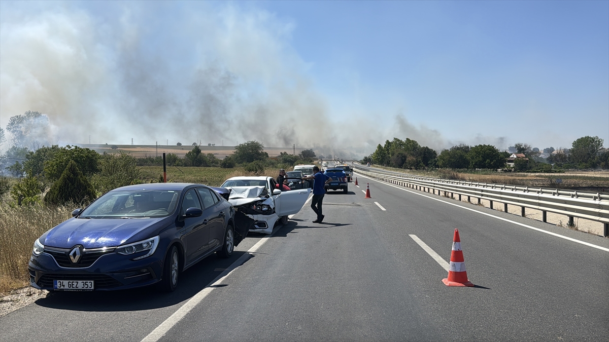 Edirne'de geniş alanda etkili olan anız yangınına müdahale ediliyor