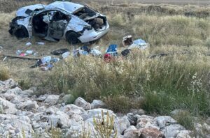 KONYA (AA) – Konya’nın Derebucak ilçesinde tarlaya devrilen otomobildeki 1’i