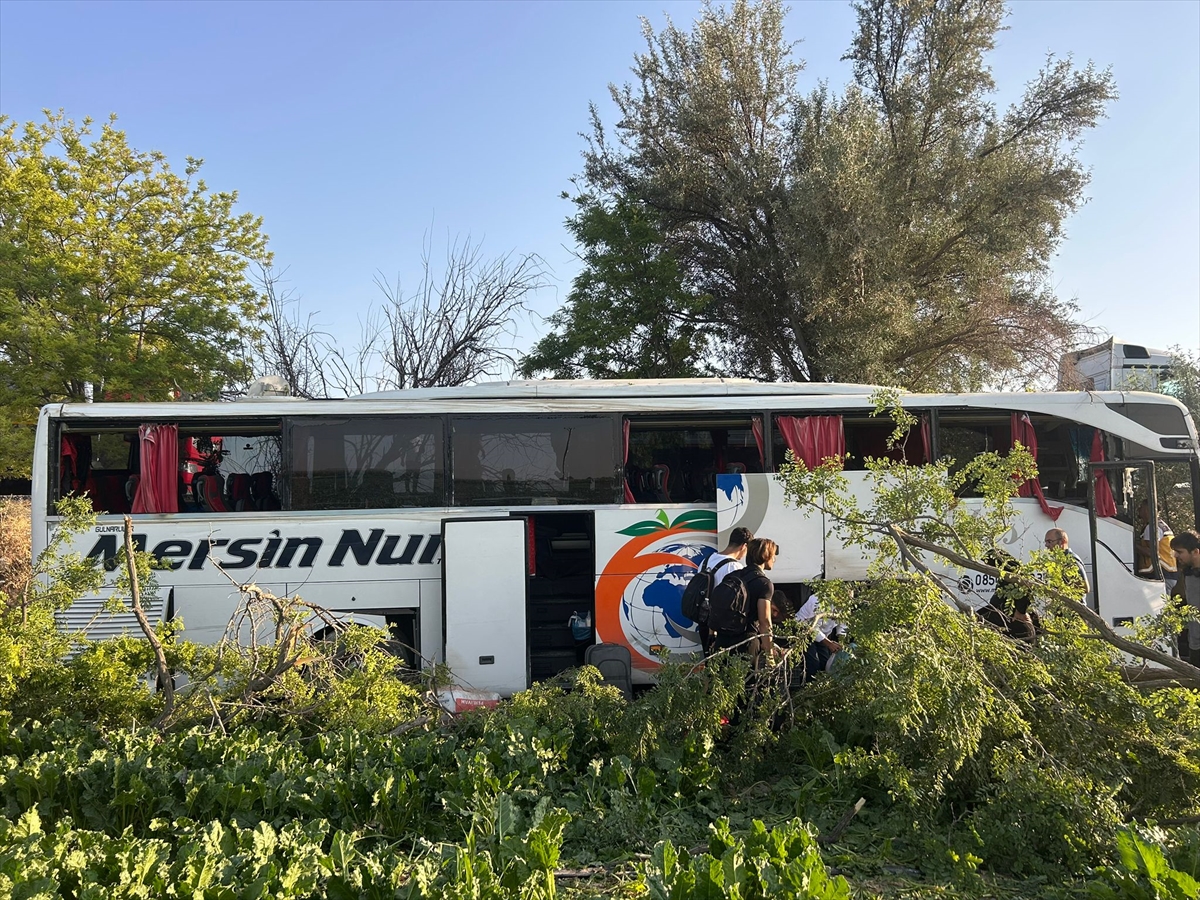 Konya'da yolcu otobüsü yol kenarındaki ağaçlara çarptı, 7 kişi yaralandı