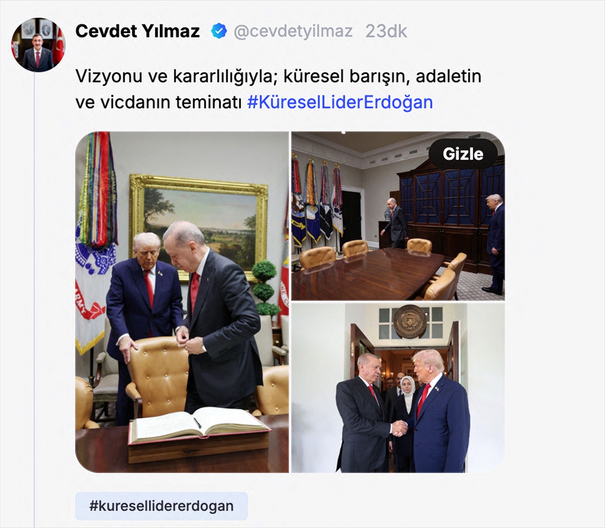 Cumhurbaşkanı Yardımcısı Yılmaz'dan Cumhurbaşkanı Erdoğan'ın Trump ile görüşmesine ilişkin paylaşım