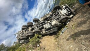 SAMSUN (AA) – Samsun'un Vezirköprü ilçesinde odun yüklü kamyonun şarampole