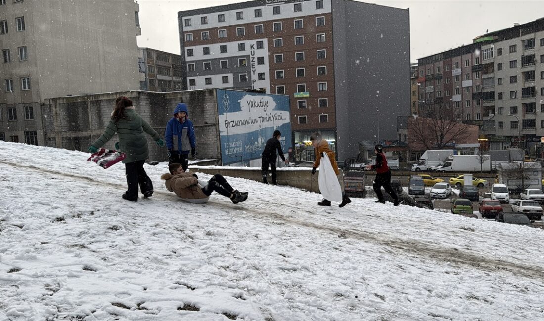 ERZURUM (AA) – Erzurum’da etkili olan kar yağışını fırsat bilen