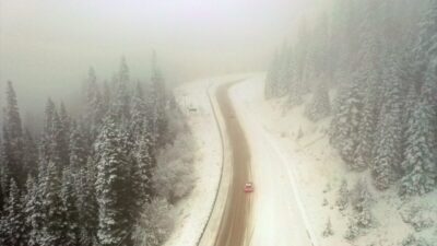 - Karla kaplanan orman, havadan görüntülendi